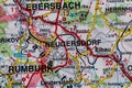 Rumburk in Czechia and Ebersbach and Neugersdorf in Germany on a road m Royalty Free Stock Photo