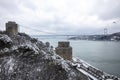 Rumeli Fortress, an old castle with a snow-covered view in winter, Istanbul, TÃÂ¼rkiye. Rumeli Castle with Fatih Sultan Mehmet Royalty Free Stock Photo