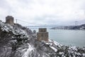 Rumeli Fortress, an old castle with a snow-covered view in winter, Istanbul, TÃÂ¼rkiye. Rumeli Castle with Fatih Sultan Mehmet Royalty Free Stock Photo