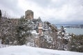 Rumeli Fortress, an old castle with a snow-covered view in winter, Istanbul, TÃÂ¼rkiye. Rumeli Castle with Fatih Sultan Mehmet Royalty Free Stock Photo