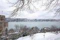 Rumeli Fortress, an old castle with a snow-covered view in winter, Istanbul, TÃÂ¼rkiye. Rumeli Castle with Fatih Sultan Mehmet Royalty Free Stock Photo