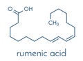 Rumenic acid bovinic acid, conjugated linoleic acid, CLA fatty acid molecule. Skeletal formula.