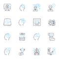 Rumination linear icons set. Overthinking, Reflection, Contemplation, Obsession, Pondering, Meditating, Mulling line