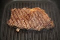 Rump steak cooking in pan Royalty Free Stock Photo