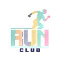 Run club logo, emblem with abstract running man silhouette, label for sports club, sport tournament, competition
