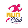 Run club logo template, emblem with abstract running man silhouette, colorful label for sports club, sport tournament Royalty Free Stock Photo