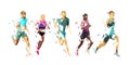 Run, group of running people, low poly vector illustration. Geometric runners Royalty Free Stock Photo
