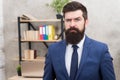 Run a company. Human resources. Job interview. Recruiter professional occupation. Man bearded top manager boss in office Royalty Free Stock Photo