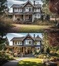 Weathered Run-down Country House Before And After Renovation Construction - Generative AI Royalty Free Stock Photo