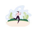 Run exercise workout concept. Vector flat illustration. Young mixed ethnic female runner in sport training outfit on nature