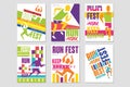 Run fest posters set, running marathon, sport and competition colorful design element for card, banner, print, badge