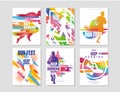 Run fest posters set, sport and competition concept, running marathon, colorful design element for card, banner, print Royalty Free Stock Photo