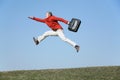 Run fly man with bag Royalty Free Stock Photo