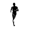 Run logo, running man, front view isolated vector silhouette. Marathon logo