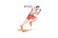 Run, man, speed, athlete, sport concept. Hand drawn isolated vector.