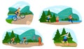 Run marathon race vector illustration set, cartoon flat active athlete people running marathon challenge or sport Royalty Free Stock Photo