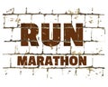 Run Marathon, sport motivational call printed on stylized brick wall. Textured inscription for your design. Vector Royalty Free Stock Photo