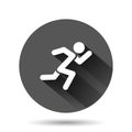 Run people icon in flat style. Jump vector illustration on black round background with long shadow effect. Fitness circle button Royalty Free Stock Photo