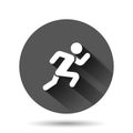 Run people icon in flat style. Jump vector illustration on black round background with long shadow effect. Fitness circle button Royalty Free Stock Photo