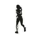 Run, running woman, isolated vector silhouette, ink drawing, front view Royalty Free Stock Photo