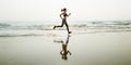 Run Sea Sand Sport Sprint Relax Exercise Beach Concept Royalty Free Stock Photo
