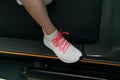 run shoes on treadmill rest foot side bar in dark theme