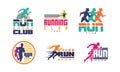 Run Sport Club Logo or Emblem for Athletic Tournament and Marathon Vector Set Royalty Free Stock Photo