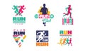 Run Sport Club Logo or Emblem for Athletic Tournament and Marathon Vector Set Royalty Free Stock Photo