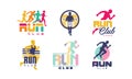 Run Sport Club Logo or Emblem for Athletic Tournament and Marathon Vector Set Royalty Free Stock Photo