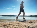 Run in water at beach, water drops refreshing body Royalty Free Stock Photo