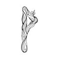 Runa Wunjo, wyn, wynn. Wooden doodle style. A magical amulet of joy and victory. Elder futhark. The alphabet is Nordic