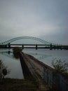 Runcorn Bridge or Silver Jubilee Bridge in the background in Runcorn, United Kingdom Royalty Free Stock Photo