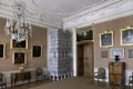 Rund?le Palace interior with portraits and tiled stove in Pilsrund?le, Latvia Royalty Free Stock Photo