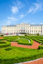 Rundale, Latvia - July 2, 202 - The Rundale Palace with the castle garden. Selective focus