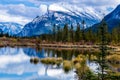 Storm clouds and sun trying to peak through over vermillion lakes Royalty Free Stock Photo