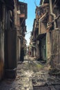 Rundown dirty alley in bad neighborhood, asia Royalty Free Stock Photo