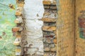 Rundown old brick wall of and ruined house as background Royalty Free Stock Photo