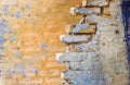Rundown old brick wall of and ruined house as background Royalty Free Stock Photo