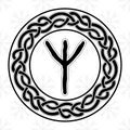 Rune Algiz in a circle - an ancient Scandinavian symbol or sign, amulet. Viking writing. Hand drawn outline vector illustration