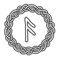 Rune Ansuz in a circle - an ancient Scandinavian symbol or sign, amulet. Viking writing. Hand drawn outline vector illustration