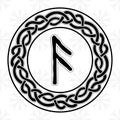 Rune Ansuz in a circle - an ancient Scandinavian symbol or sign, amulet. Viking writing. Hand drawn outline vector illustration