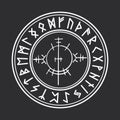 Rune circle Icelandic celtic viking talisman Navigation Compass, frame occult amulet, tribal norse writng isolated on Royalty Free Stock Photo