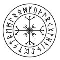 Rune circle Icelandic celtic viking talisman Navigation Compass, frame occult amulet, tribal norse writng isolated on Royalty Free Stock Photo