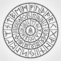 Rune circle. Vector illustration of various futhark viking symbols arranged in a circle. Ancient occult amulet for sacred art. Can Royalty Free Stock Photo