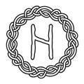 Rune Hagalaz in a circle - an ancient Scandinavian symbol or sign, amulet. Viking writing. Hand drawn outline vector illustration