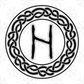 Rune Hagalaz in a circle - an ancient Scandinavian symbol or sign, amulet. Viking writing. Hand drawn outline vector illustration