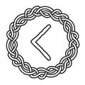 Rune Kenaz Kanu in a circle - an ancient Scandinavian symbol or sign, amulet. Viking writing. Hand drawn outline vector