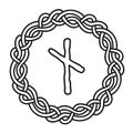 Rune Nautiz Nauthiz in a circle - an ancient Scandinavian symbol or sign, amulet. Viking writing. Hand drawn outline vector