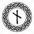 Rune Nautiz Nauthiz in a circle - an ancient Scandinavian symbol or sign, amulet. Viking writing. Hand drawn outline vector