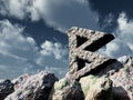 Rune rock under cloudy blue sky